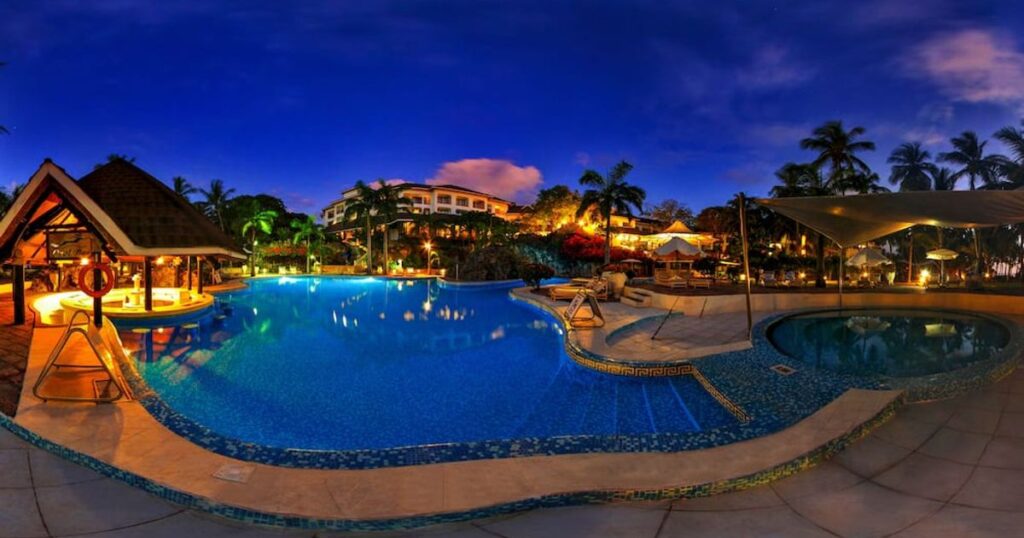 A photo of Diani Reef Resort at night