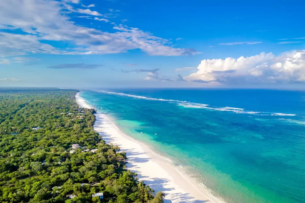 aerial photo of diani-beach-kenya